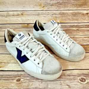 Victoria Berlin Womens White Blue Leather Suede Sneakers Size 38/7-7.5